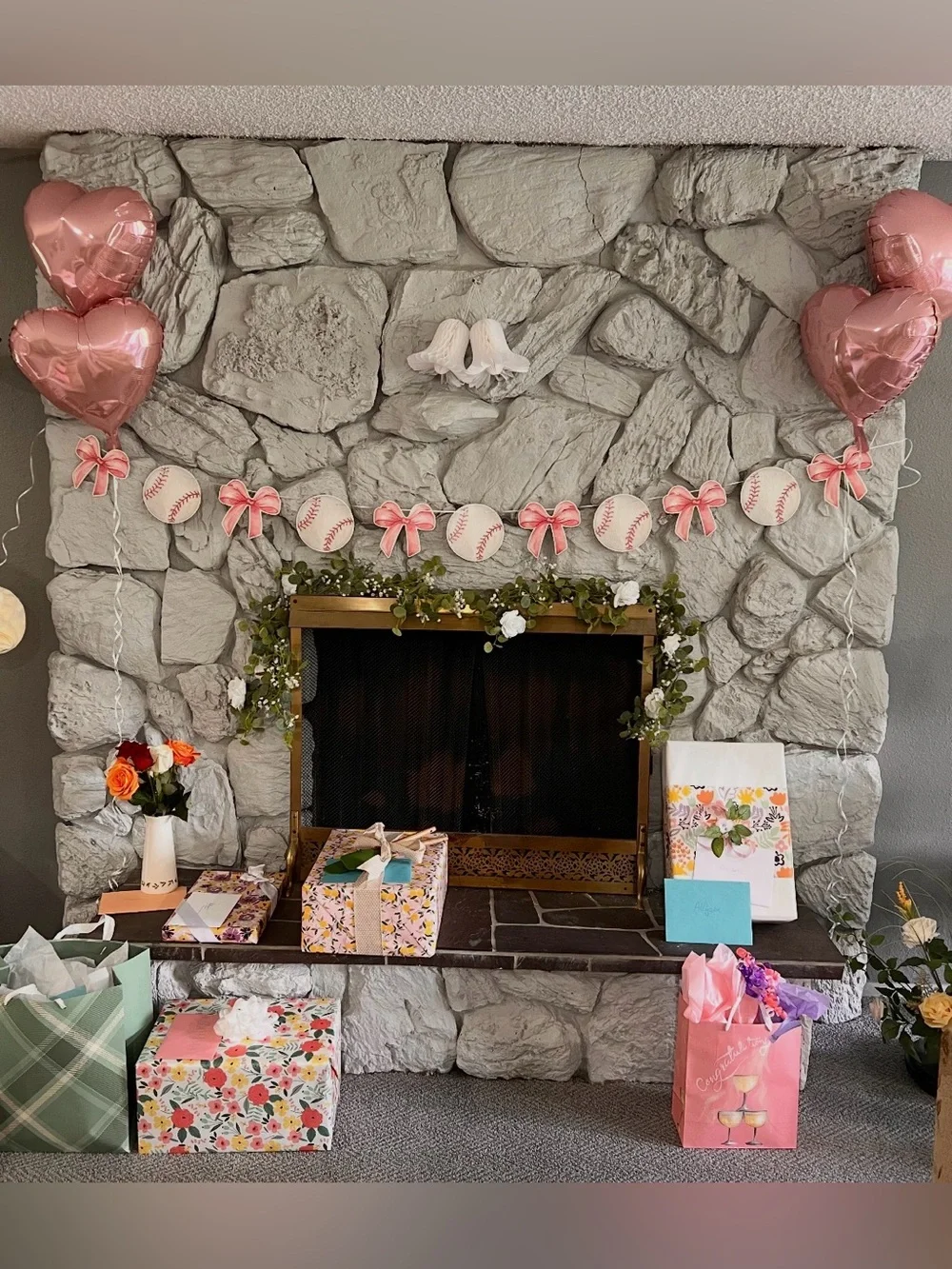 Pink Baseball Garland Banner — 'Take Me Out to the Ballgame' Party Decoration